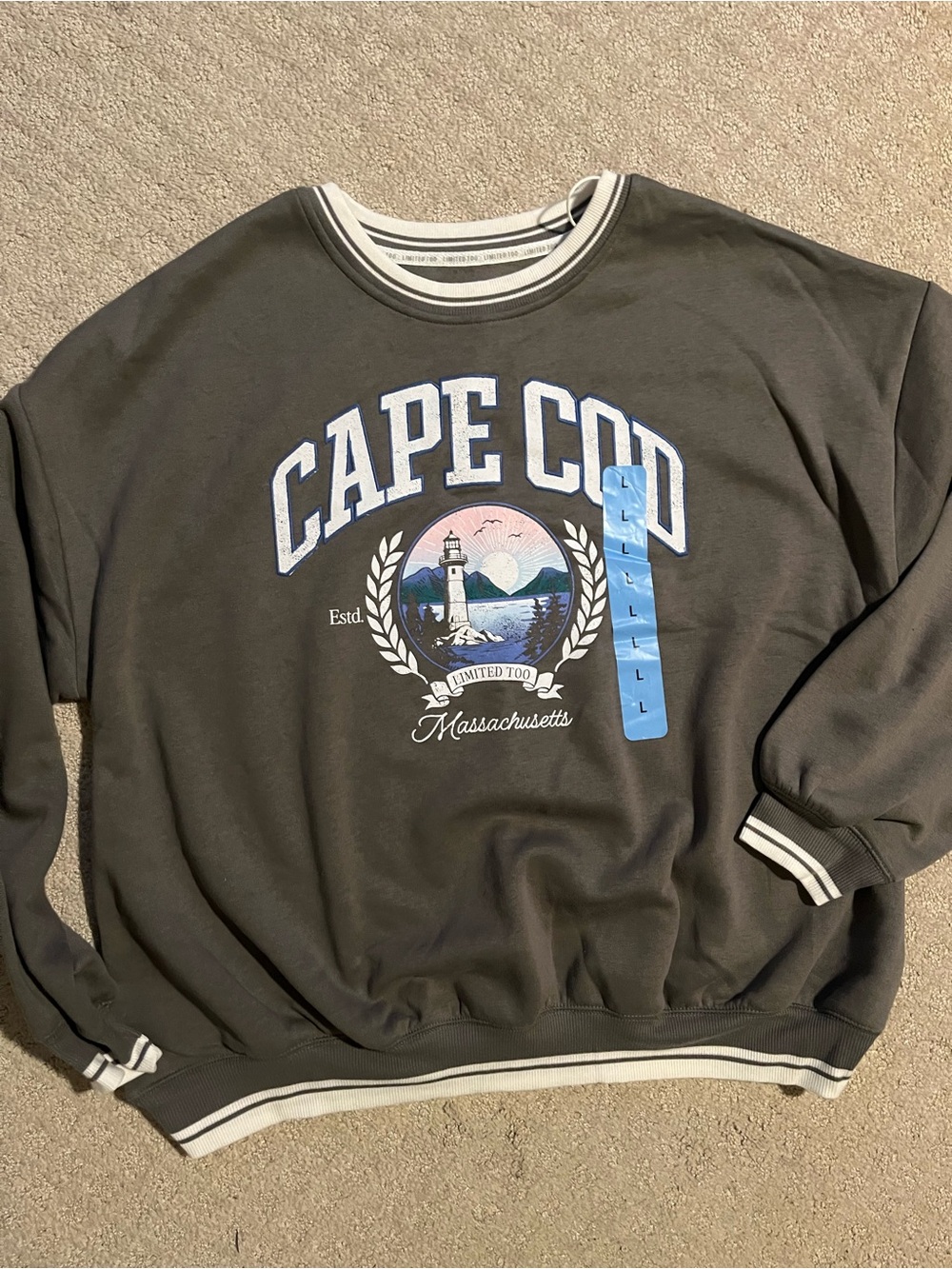 Cape Cod Graphic Crewneck Sweater in Charcoal Large NEW